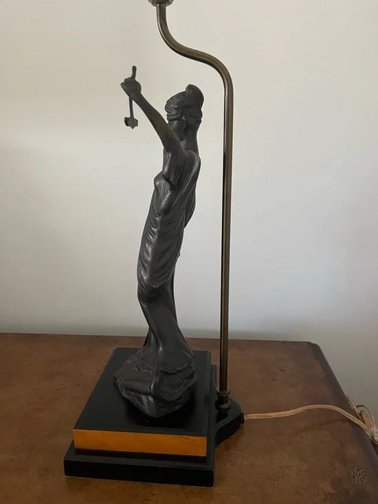 Vintage Bronze Lady Justice Figural Sculpture Table Lamp by Leviton - Picture 6 of 10